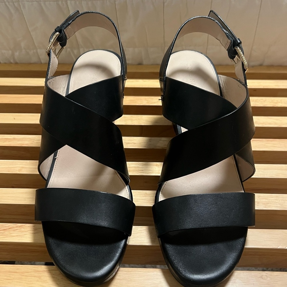 Cole Haan Black Wedge Sandals with Modern Design - Picture 2 of 7